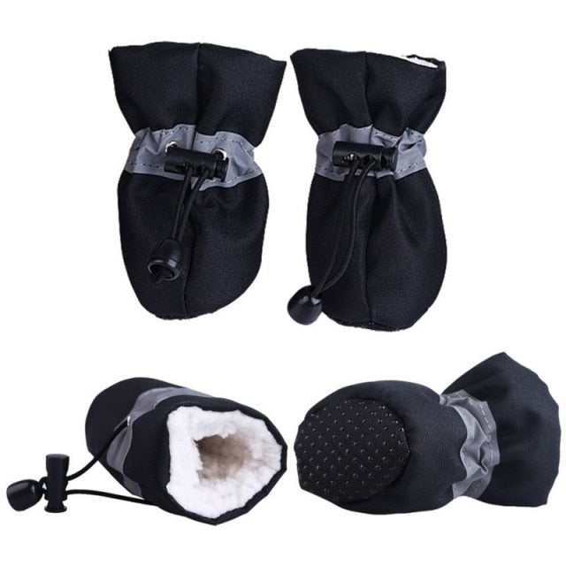 4pcs Waterproof Plush Pet Dog Shoes Winter Anti-slip Rain Snow Boots Footwear Thick Warm For Small Cats Dogs Puppy Socks Booties