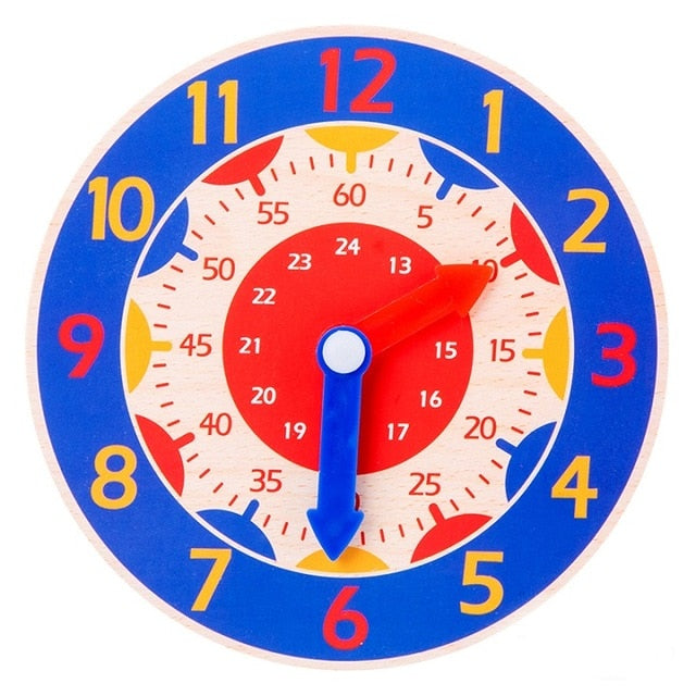 Children Montessori Wooden Clock Toys Hour Minute Second Cognition