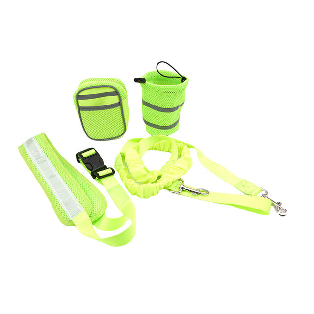 Pet Dog Cat Running Jogging Padded Waist Belt Reflective Strip Elastic Leash Perfect