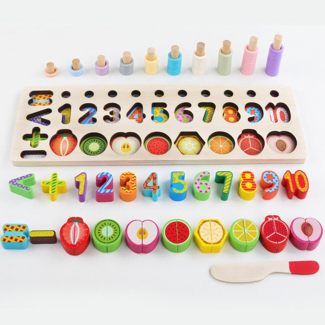 Montessori Educational Wooden Toys for Kids Board Math Fishing for 1 2 3 Years Old