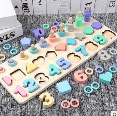 Montessori Educational Wooden Toys for Kids Board Math Fishing for 1 2 3 Years Old