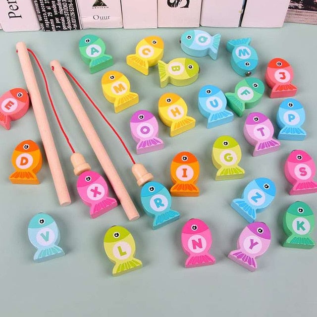 Montessori Educational Wooden Toys for Kids Board Math Fishing for 1 2 3 Years Old