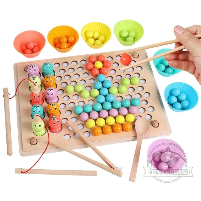 Montessori Educational Wooden Toys for Kids Board Math Fishing for 1 2 3 Years Old