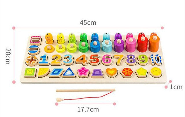 Montessori Educational Wooden Toys for Kids Board Math Fishing for 1 2 3 Years Old