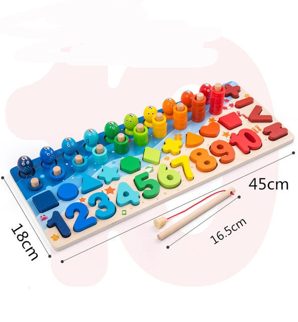 Montessori Educational Wooden Toys for Kids Board Math Fishing for 1 2 3 Years Old