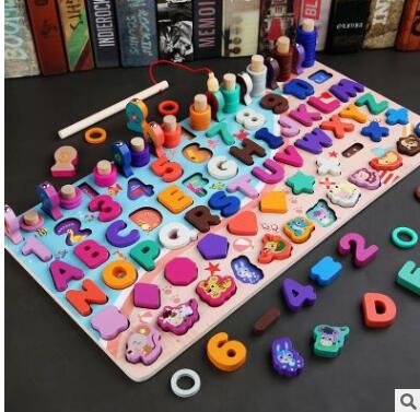 Montessori Educational Wooden Toys for Kids Board Math Fishing for 1 2 3 Years Old