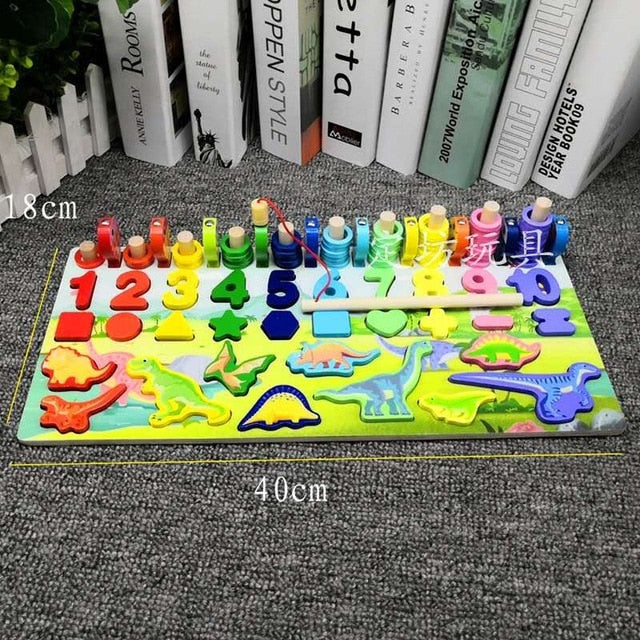 Montessori Educational Wooden Toys for Kids Board Math Fishing for 1 2 3 Years Old
