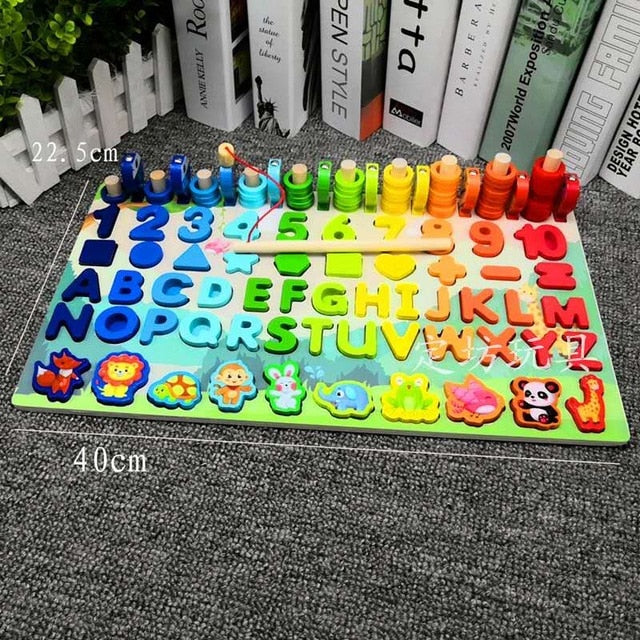 Montessori Educational Wooden Toys for Kids Board Math Fishing for 1 2 3 Years Old