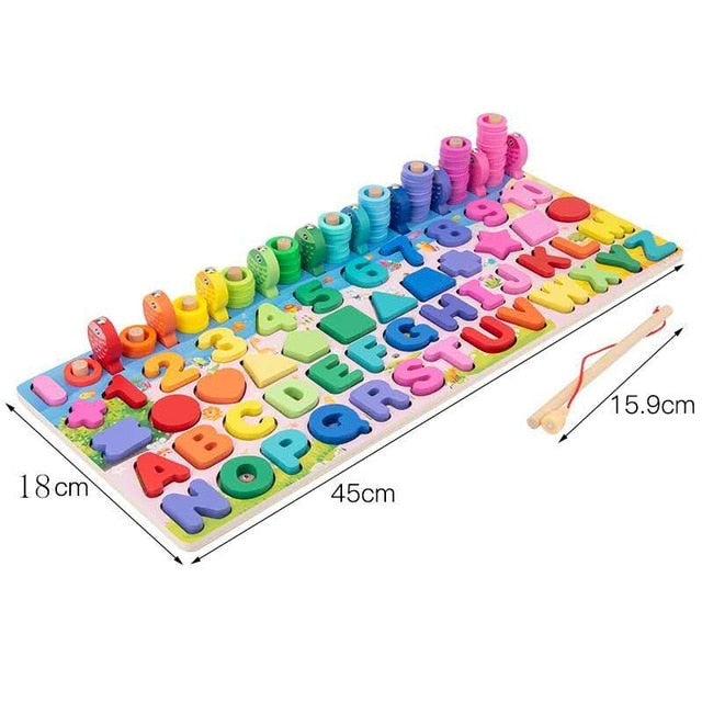 Montessori Educational Wooden Toys for Kids Board Math Fishing for 1 2 3 Years Old