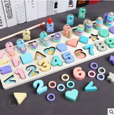 Montessori Educational Wooden Toys for Kids Board Math Fishing for 1 2 3 Years Old