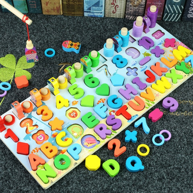 Montessori Educational Wooden Toys for Kids Board Math Fishing for 1 2 3 Years Old