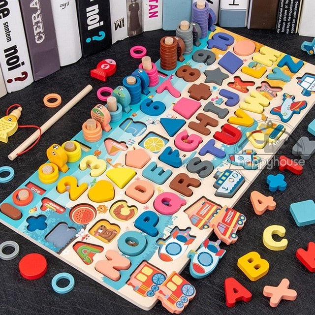 Montessori Educational Wooden Toys for Kids Board Math Fishing for 1 2 3 Years Old