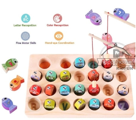 Montessori Educational Wooden Toys for Kids Board Math Fishing for 1 2 3 Years Old