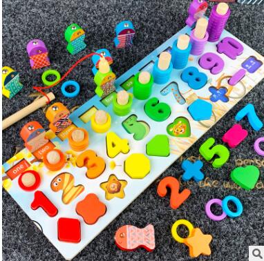 Montessori Educational Wooden Toys for Kids Board Math Fishing for 1 2 3 Years Old