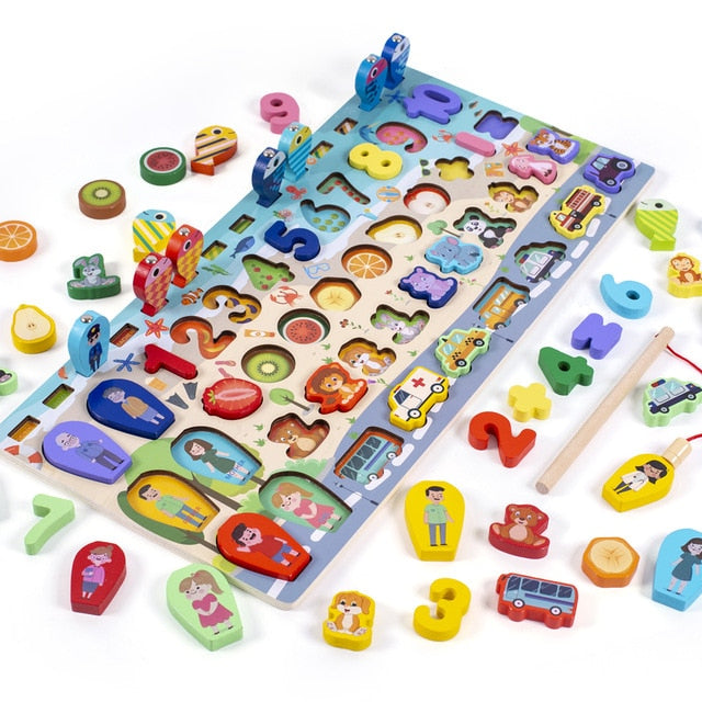 Kids Toys Montessori Educational Wooden Toys Geometric Shape Cognition Puzzle for Children