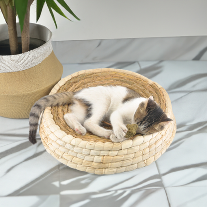 (M) Handmade  Eco-Friendly Cats Sleeping Mat Straw and Cornskin Cat Scratchboard