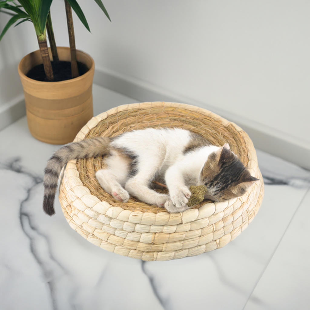 (M) Handmade  Eco-Friendly Cats Sleeping Mat Straw and Cornskin Cat Scratchboard