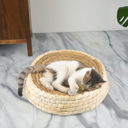 (M) Handmade  Eco-Friendly Cats Sleeping Mat Straw and Cornskin Cat Scratchboard