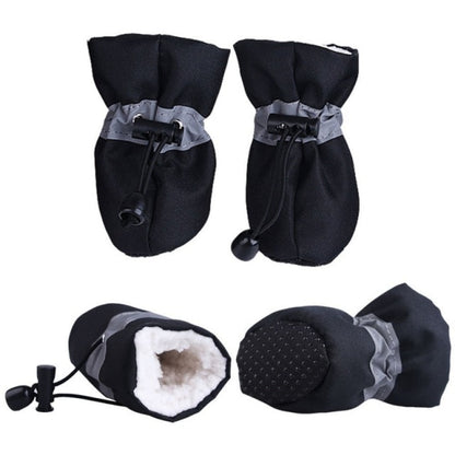 4pcs Waterproof Plush Pet Dog Shoes Winter Anti-slip Rain Snow Boots Footwear Thick Warm For Small Cats Dogs Puppy Socks Booties