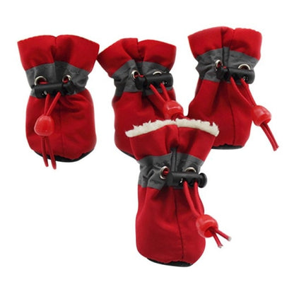 4pcs Waterproof Plush Pet Dog Shoes Winter Anti-slip Rain Snow Boots Footwear Thick Warm For Small Cats Dogs Puppy Socks Booties