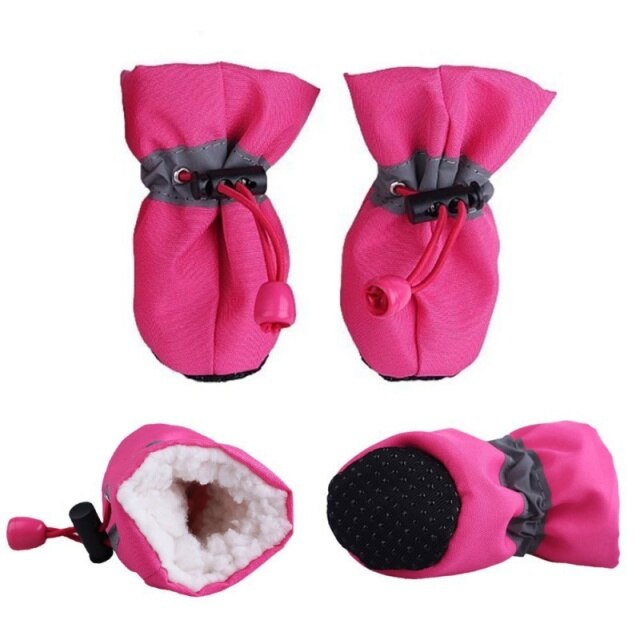 4pcs Waterproof Plush Pet Dog Shoes Winter Anti-slip Rain Snow Boots Footwear Thick Warm For Small Cats Dogs Puppy Socks Booties