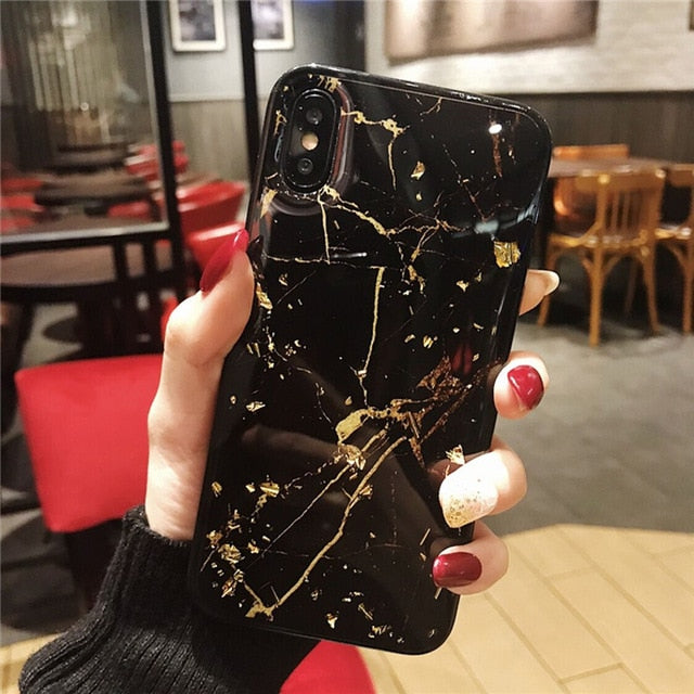 Lovebay Phone Case For iPhone Luxury Bling Gold Foil Marble Glitter
