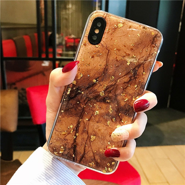 Lovebay Phone Case For iPhone Luxury Bling Gold Foil Marble Glitter