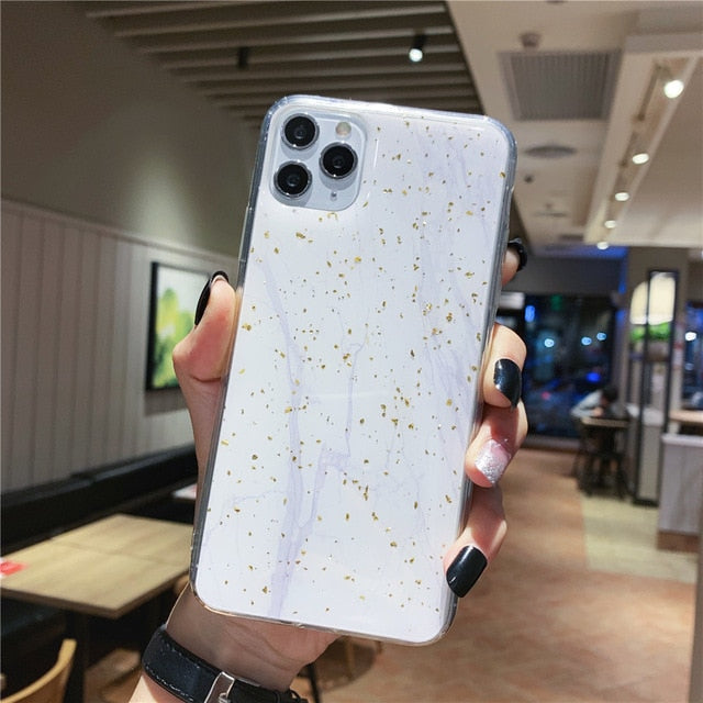 Lovebay Phone Case For iPhone Luxury Bling Gold Foil Marble Glitter