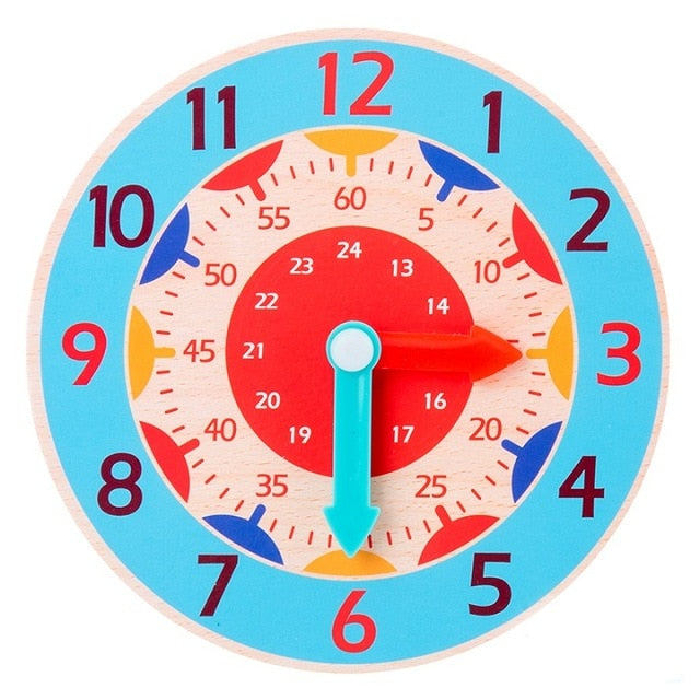 Children Montessori Wooden Clock Toys Hour Minute Second Cognition