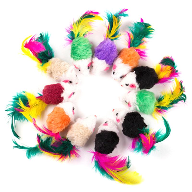 10pcs Cat toys False Mouse Pet Cat Toys Mini Funny Playing Toys For Cats with Colorful Feather Plush Mini Mouse Toys