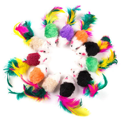 10pcs Cat toys False Mouse Pet Cat Toys Mini Funny Playing Toys For Cats with Colorful Feather Plush Mini Mouse Toys