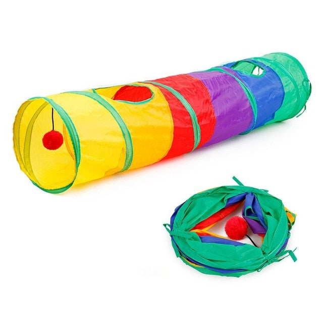 7 Color Funny Pet Cat Cave Tunnel Cat Play Rainbown Tunnel Brown Foldable 2 Holes Cat Tunnel Kitten Toy Bulk Toys Rabbit Tunnel