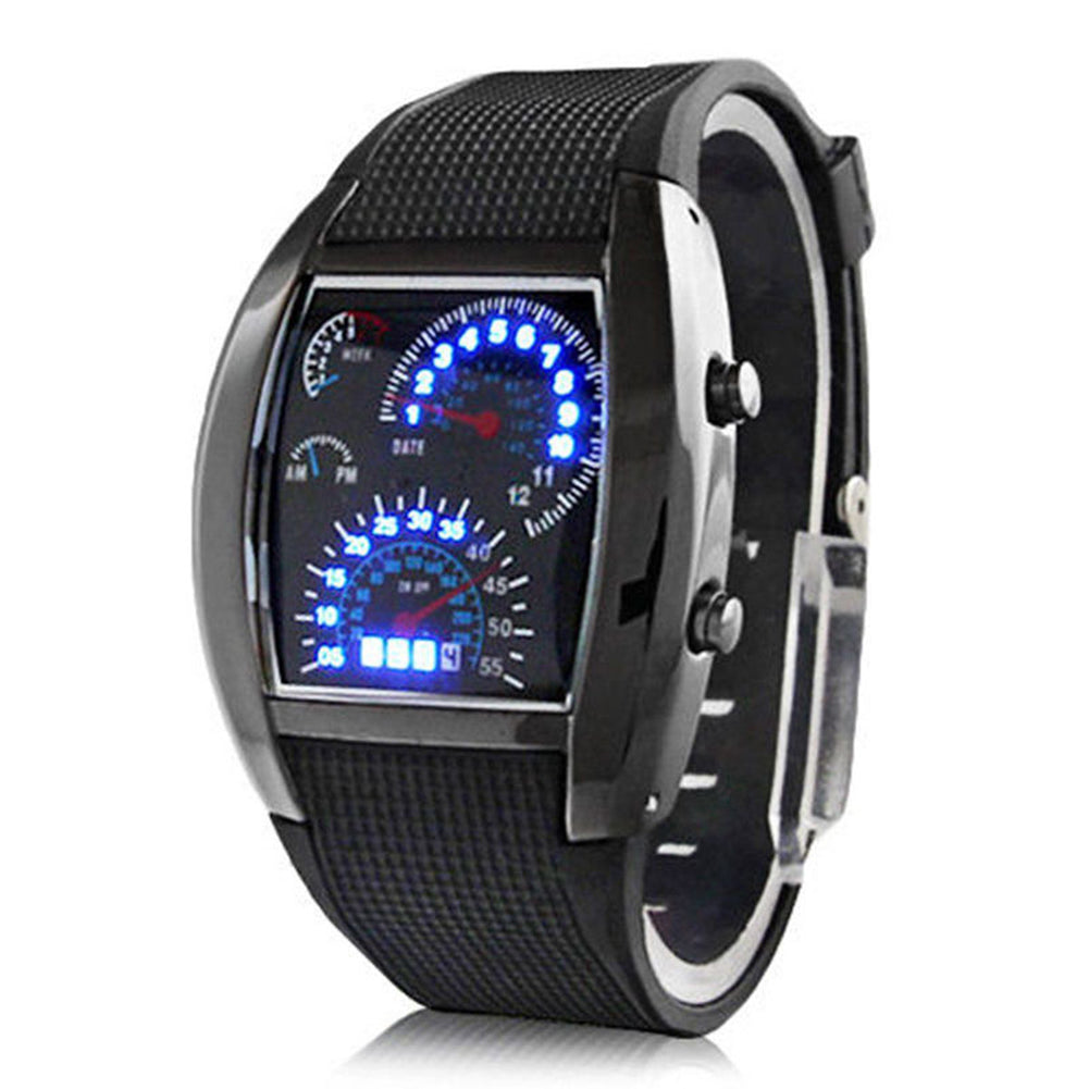 Men Fashion LED Sport Rubber Band Digital Week Date Dashboard Pattern