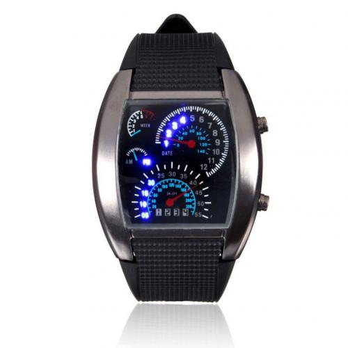 Men Fashion LED Sport Rubber Band Digital Week Date Dashboard Pattern