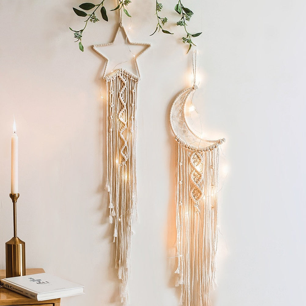 Nordic Star Moon Macrame Dream Catcher Boho Room Decor