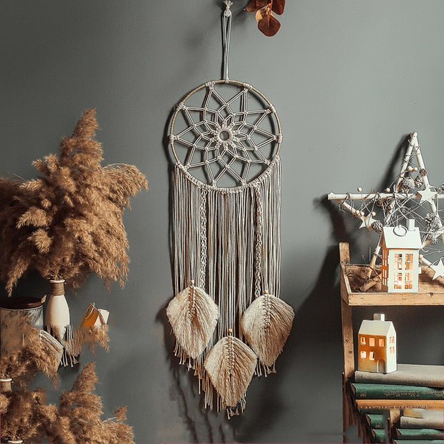 Nordic Star Moon Macrame Dream Catcher Boho Room Decor