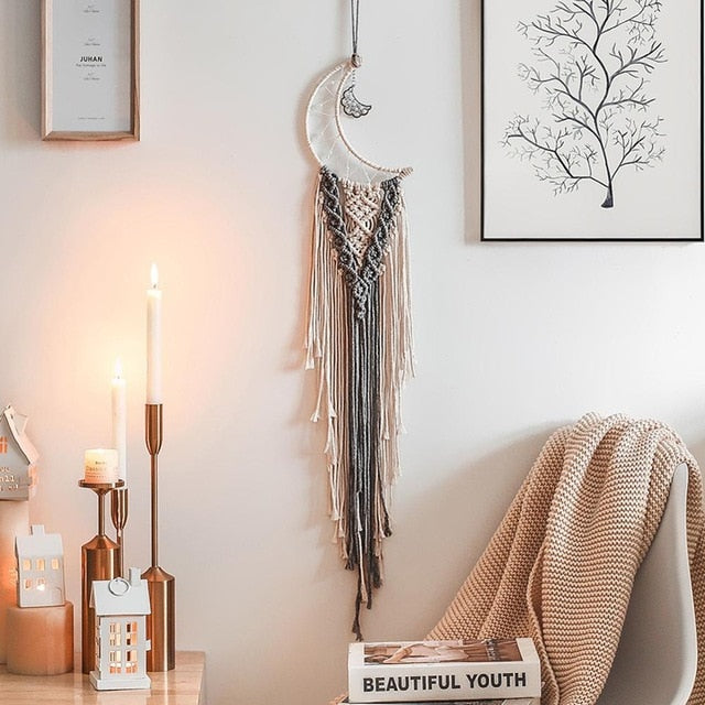 Nordic Star Moon Macrame Dream Catcher Boho Room Decor