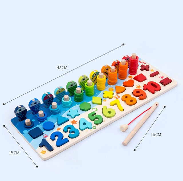 Montessori Educational Wooden Toys for Kids Board Math Fishing for 1 2 3 Years Old