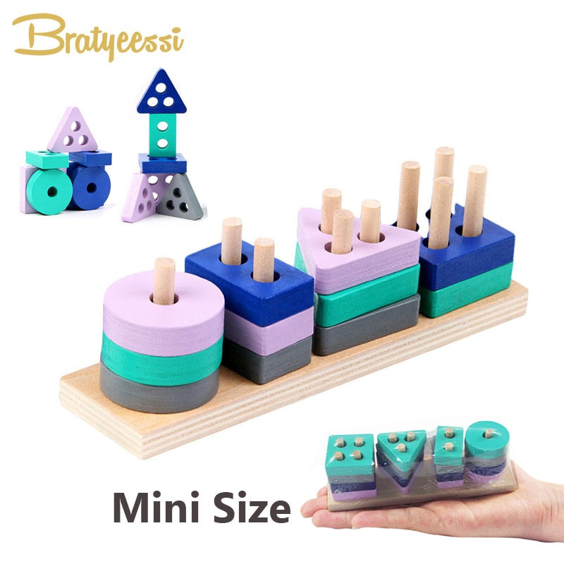 Mini Size Wooden Montessori Toy Building Blocks Early Learning Educational Toys for Boys Girls 2Y+