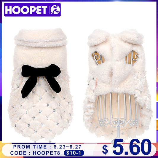 HOOPET Pet Clothes Elegant Luxury Fur Winter Overcoat Small Dog Cat Clothes Bowknot Chihuahua